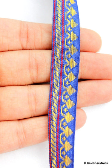 Wholesale Blue, Red and Gold Embroidery Jacquard Trim, Indian Decorative Border